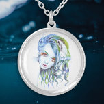 Water Mermaid woman girl Surreal Fantasy Portrait Silver Plated Necklace<br><div class="desc">"Water" | Fantasy portrait drawing of a pretty mermaid girl with blue hair. Hand drawn coloured pencils art. 🔹 You can customise it - resize/rotate the image, add text and more :) 🔹🔹🔹 Send me a photo of your purchase or just share it and tag me @edrawings38art (on FB/IG/Twitter) Thank...</div>