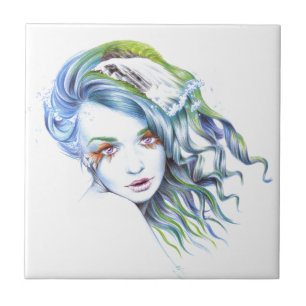 Water Mermaid woman girl Surreal Fantasy Portrait Tile