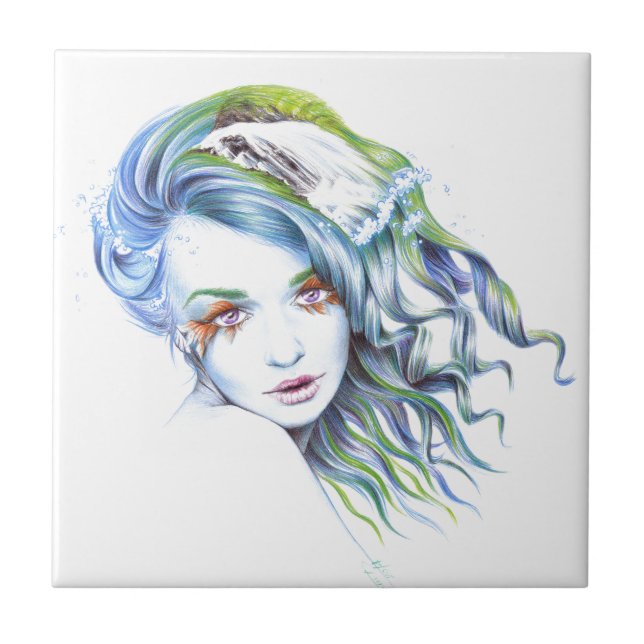 Water Mermaid woman girl Surreal Fantasy Portrait Tile (Front)