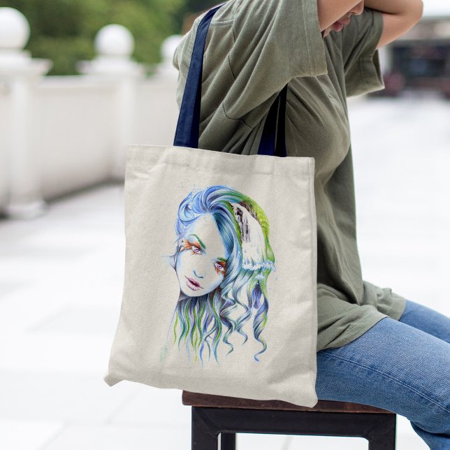 Water Mermaid woman girl Surreal Fantasy Portrait Tote Bag (Creator Uploaded)