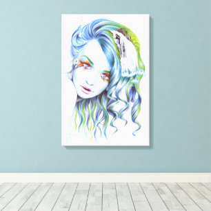 Water Mermaid woman Surreal Fantasy Portrait art Canvas Print