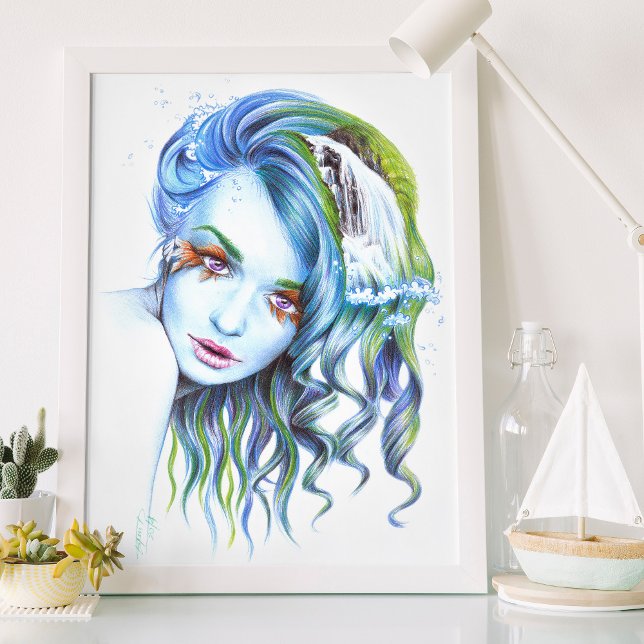 Water Mermaid woman Surreal fantasy portrait art Poster (In-situ (*Frame is available on all standard sizes))