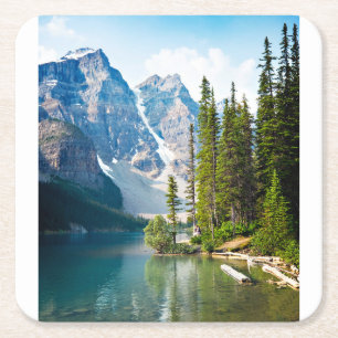 Water Moraine Lake, Canada Square Paper Coaster