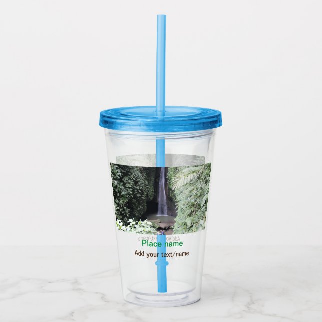 water ocean beach photo add name text place summer acrylic tumbler (Front)