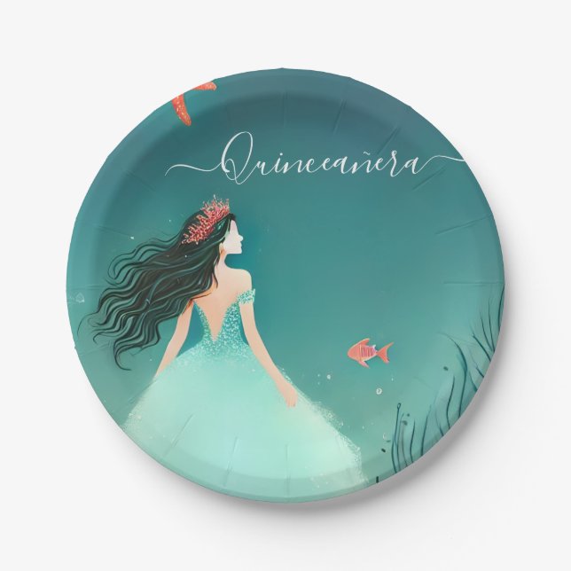 Water Ocean Fish Life Under The Sea Quinceanera Paper Plate (Front)
