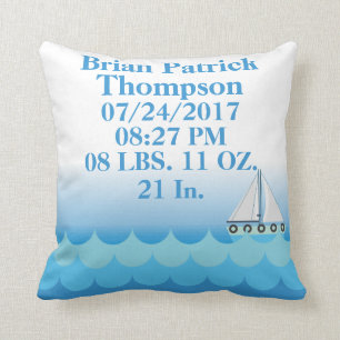 Water Ocean Sea Boat Sailing Baby Boy Birth Stats Cushion