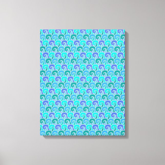 Water Ocean Waves in Blue Nautical Beach Pattern Canvas Print (Front)