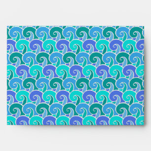 Water Ocean Waves in Blue Nautical Beach Pattern Envelopes