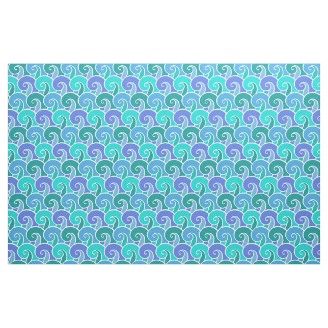 Water Ocean Waves in Blue Nautical Beach Pattern Fabric (Fat Quarter)