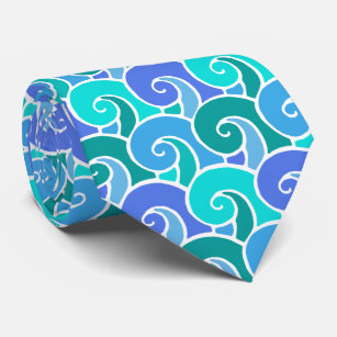 Water Ocean Waves in Blue Nautical Beach Pattern Tie