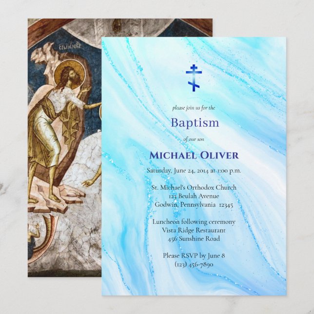Water of Life Orthodox Christian Baptism Invitation (Front/Back)
