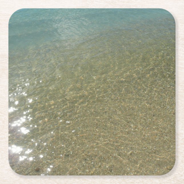 Water on the Beach I Abstract Nature Photography Square Paper Coaster (Front)