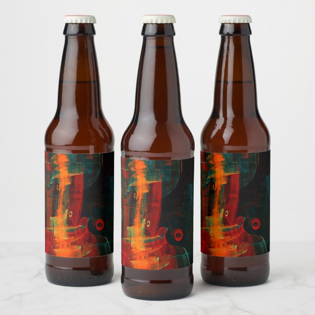 Water Orange Red Blue Modern Abstract Art Pattern Beer Bottle Label (Bottles)