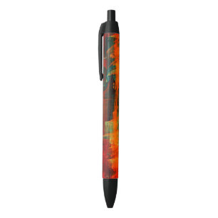 Water Orange Red Blue Modern Abstract Art Pattern Black Ink Pen