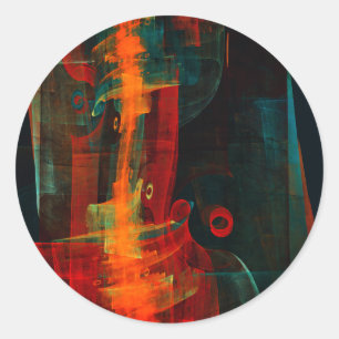 Water Orange Red Blue Modern Abstract Art Pattern Classic Round Sticker