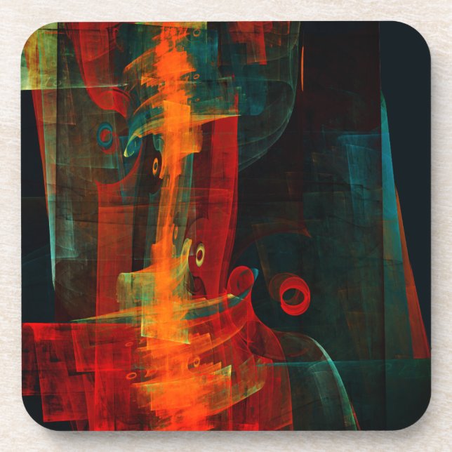 Water Orange Red Blue Modern Abstract Art Pattern Coaster (Front)