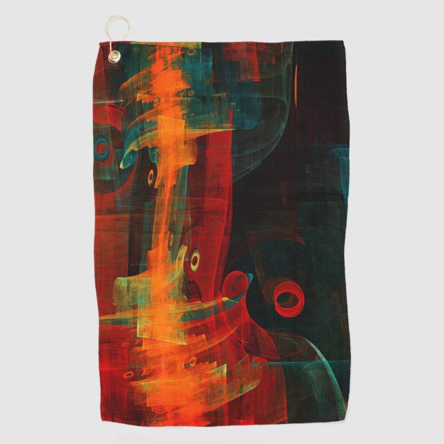 Water Orange Red Blue Modern Abstract Art Pattern Golf Towel (Front)