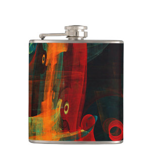 Water Orange Red Blue Modern Abstract Art Pattern Hip Flask