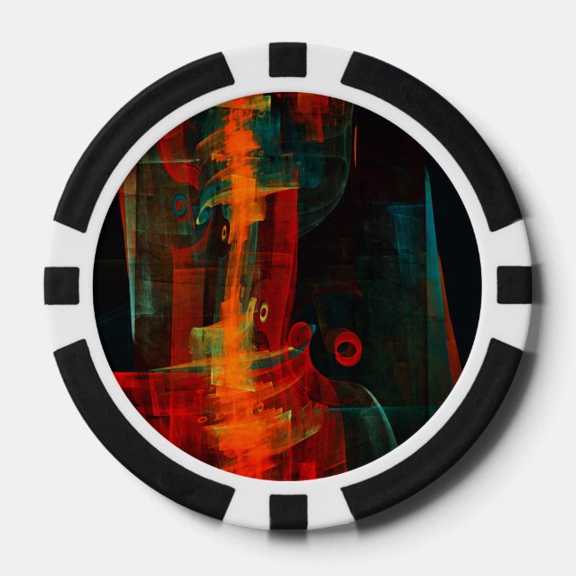 Water Orange Red Blue Modern Abstract Art Pattern Poker Chips (Front)