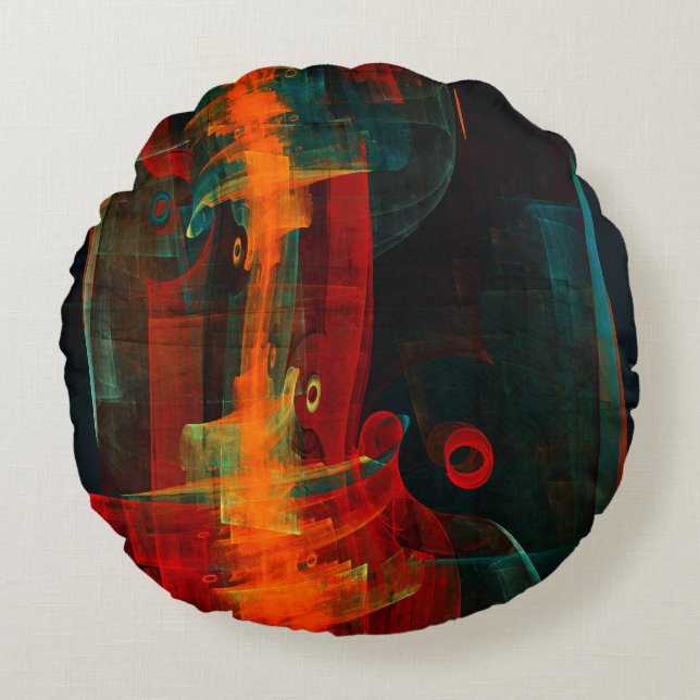 Water Orange Red Blue Modern Abstract Art Pattern Round Cushion (Front)