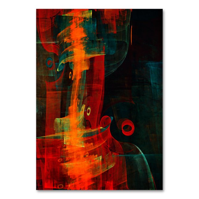 Water Orange Red Blue Modern Abstract Art Pattern Table Number (Front)
