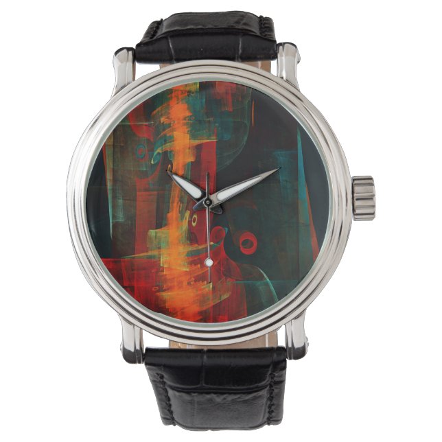 Water Orange Red Blue Modern Abstract Art Pattern Watch (Front)
