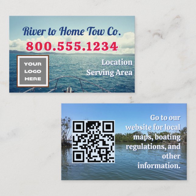 Water Patrol Tow Service Logo QR code Business Card (Front/Back)