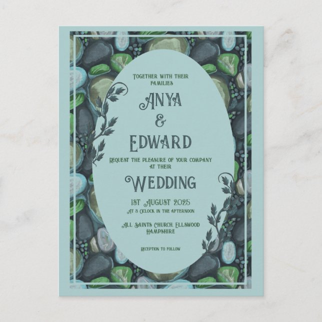 Water Pebbles - Wedding Invitation Postcard (Front)