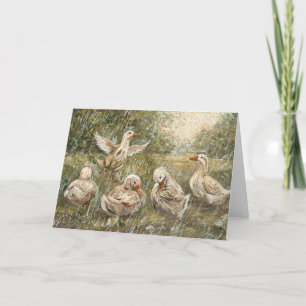 Water Play Whimsical Farmhouse Duck Family Pond Card
