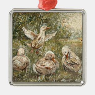 Water Play Whimsical Farmhouse Duck Family Pond Metal Tree Decoration