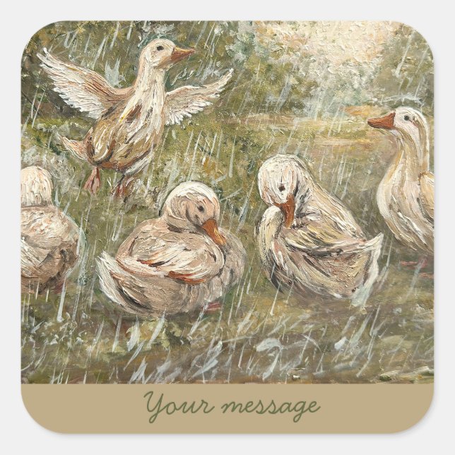 Water Play Whimsical Farmhouse Duck Family Pond Square Sticker (Front)
