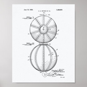 Water Polo Ball 1923 Patent Art White Paper Poster