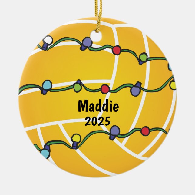 Water Polo Ball With Lights Holiday Customizable Ceramic Tree Decoration (Front)