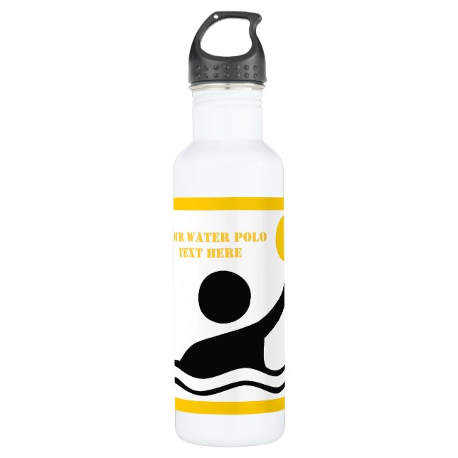 Water polo player black silhouette custom 710 ml water bottle (Front)