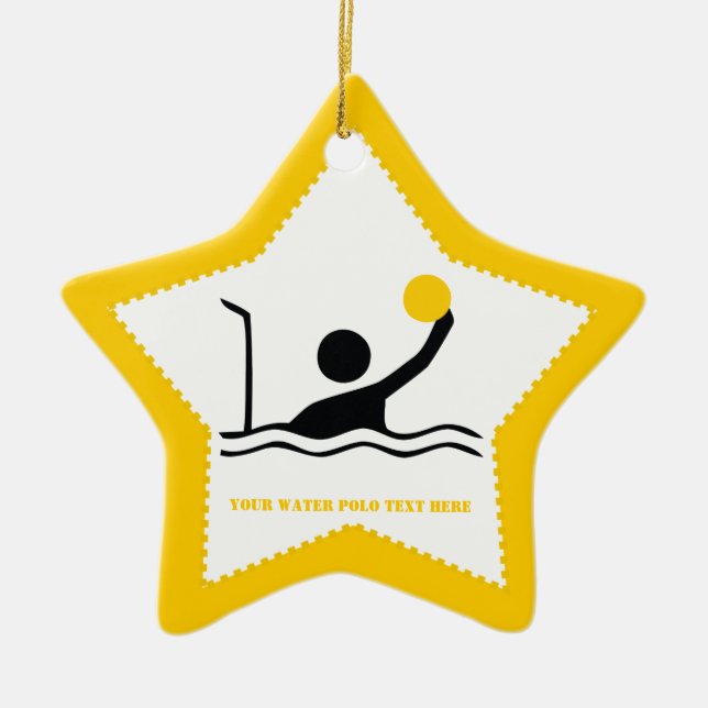 Water polo player black silhouette custom ceramic tree decoration (Front)