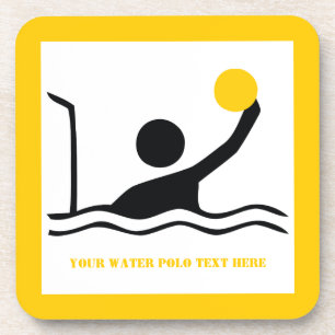 Water polo player black silhouette custom coaster