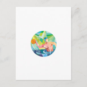 Water Polo Player Throw Ball Circle Low Polygon Postcard