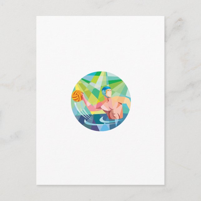 Water Polo Player Throw Ball Circle Low Polygon Postcard (Front)