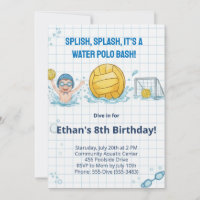 Water Polo Pool Party Boy Birthday Invitation
