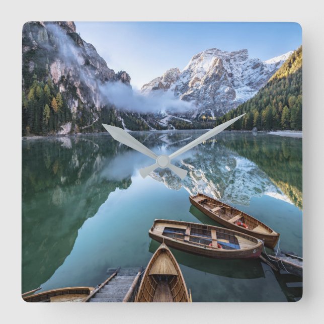 Water | Pragser Wildsee Dolomites Italy Square Wall Clock (Front)