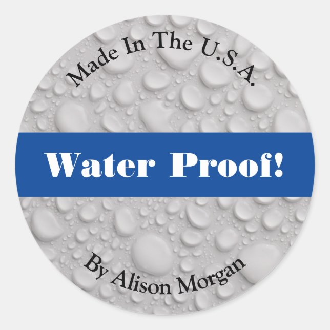 Water Proof, DIY 3 Text Lines & Photo Deep Blue Classic Round Sticker (Front)