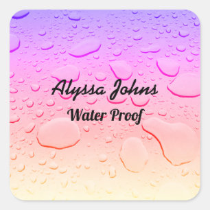 Water Proof Splash Free Rose Gold Pink Custom Name Square Sticker