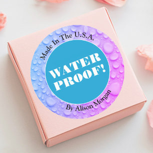 Water Proof White Text, DIY 3 Text Lines, Photo Classic Round Sticker