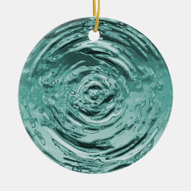 Water Ripple Teal Ceramic Tree Decoration (Front)