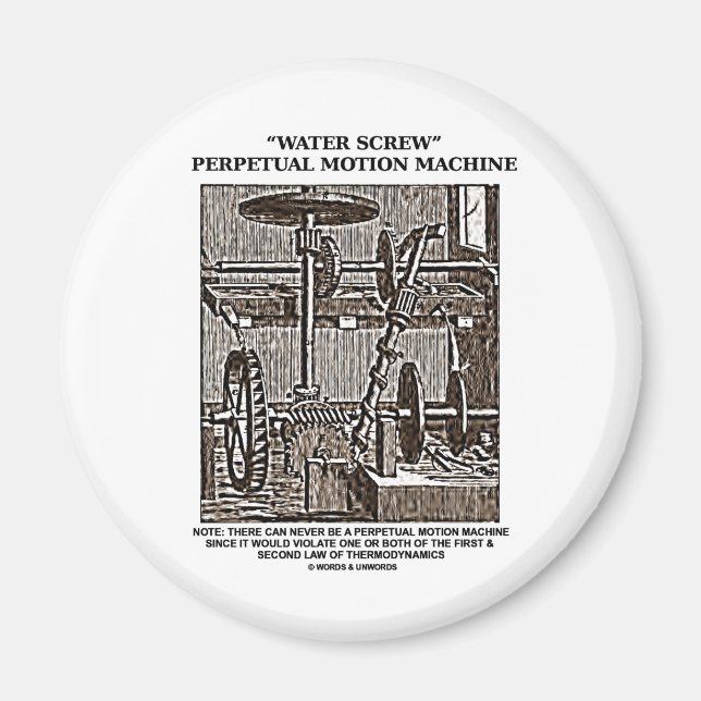 Water Screw Perpetual Motion Machine Woodcut Magnet (Front)