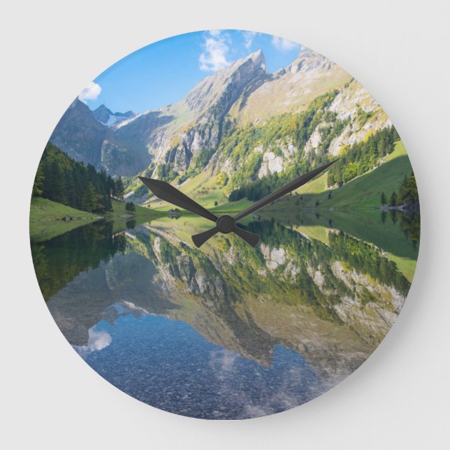 Water | Seealpsee Lake  Swiss Alps Switzerland Large Clock (Front)
