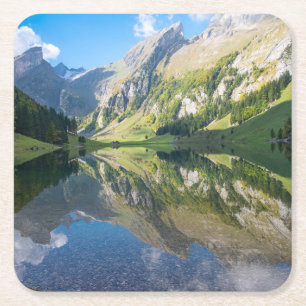 Water Seealpsee Lake Swiss Alps Switzerland Square Paper Coaster