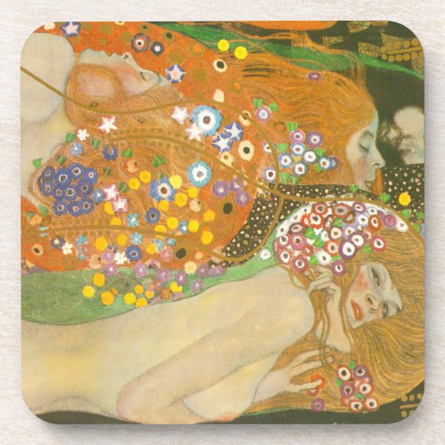 Water Serpents II by Gustav Klimt, Art Nouveau Coaster (Front)