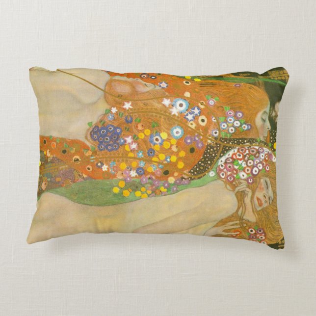 Water Serpents II by Gustav Klimt, Art Nouveau Decorative Cushion (Back)
