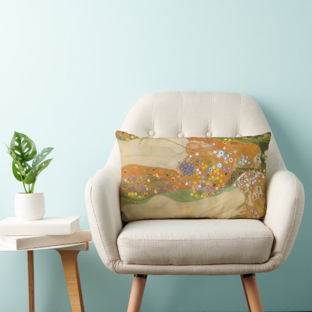 Water Serpents II by Gustav Klimt, Art Nouveau Lumbar Cushion (Chair)